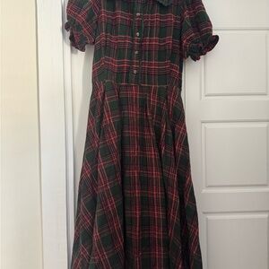 Ivy City Co Red and Dark Green Plaid Midi Dress + Matching toddler dresses